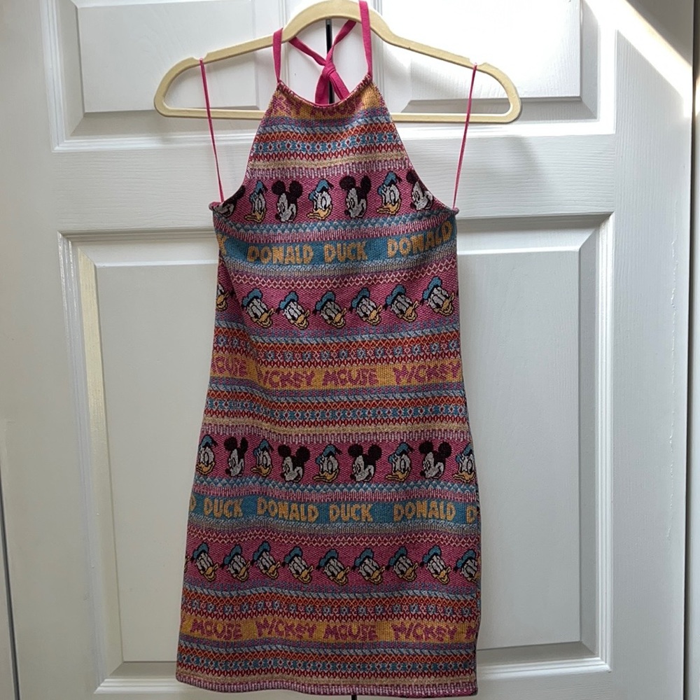 NWT Zara Mickey Mouse Donald duck Disney Jacquard Knit Bodycon dress